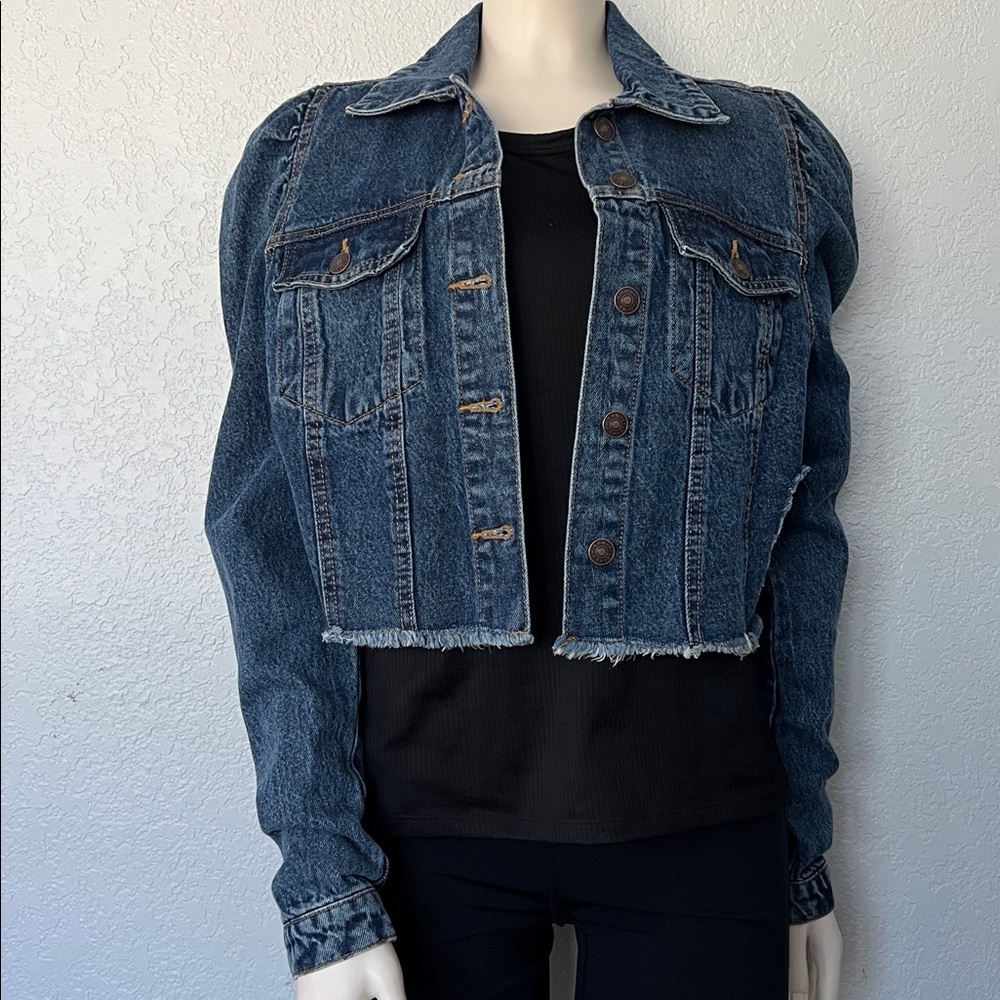 Highway Jeans Cropped Denim Jacket Small Raw Frayed Hem Vintage Look